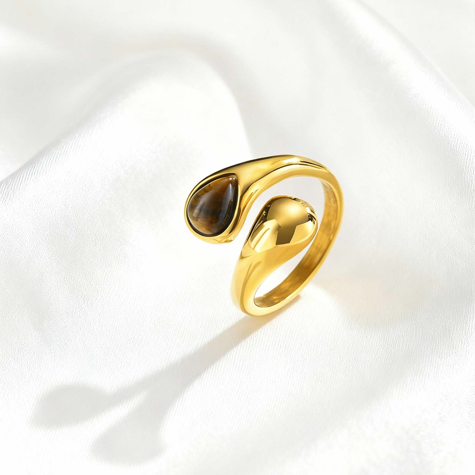 

Fashion Water Drop Natural Stone Ring for Women,Stainless Steel Tiger Eye Stone Rings,Gold Plated Jewelry Gift 6