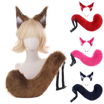 Fascia con orecchie da lupo in peluche Orecchie da volpe cos Halloween Fatto a mano Coda di lupo da donna Orecchie da bestia di simulazione Coda di bestia Mostra fumetti