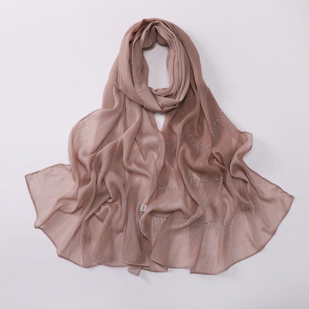 Luxury Rhinestone Chiffon Hijabs Woman Muslim Scarf Shawls Solid Lady Party Shawl Wraps Islamic Turban Female Headscarf Ramadan