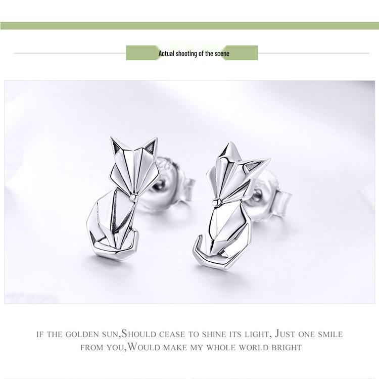 Avle S925 Origami Fox Sterling Silver Animal Earrings for Girls - SCE526