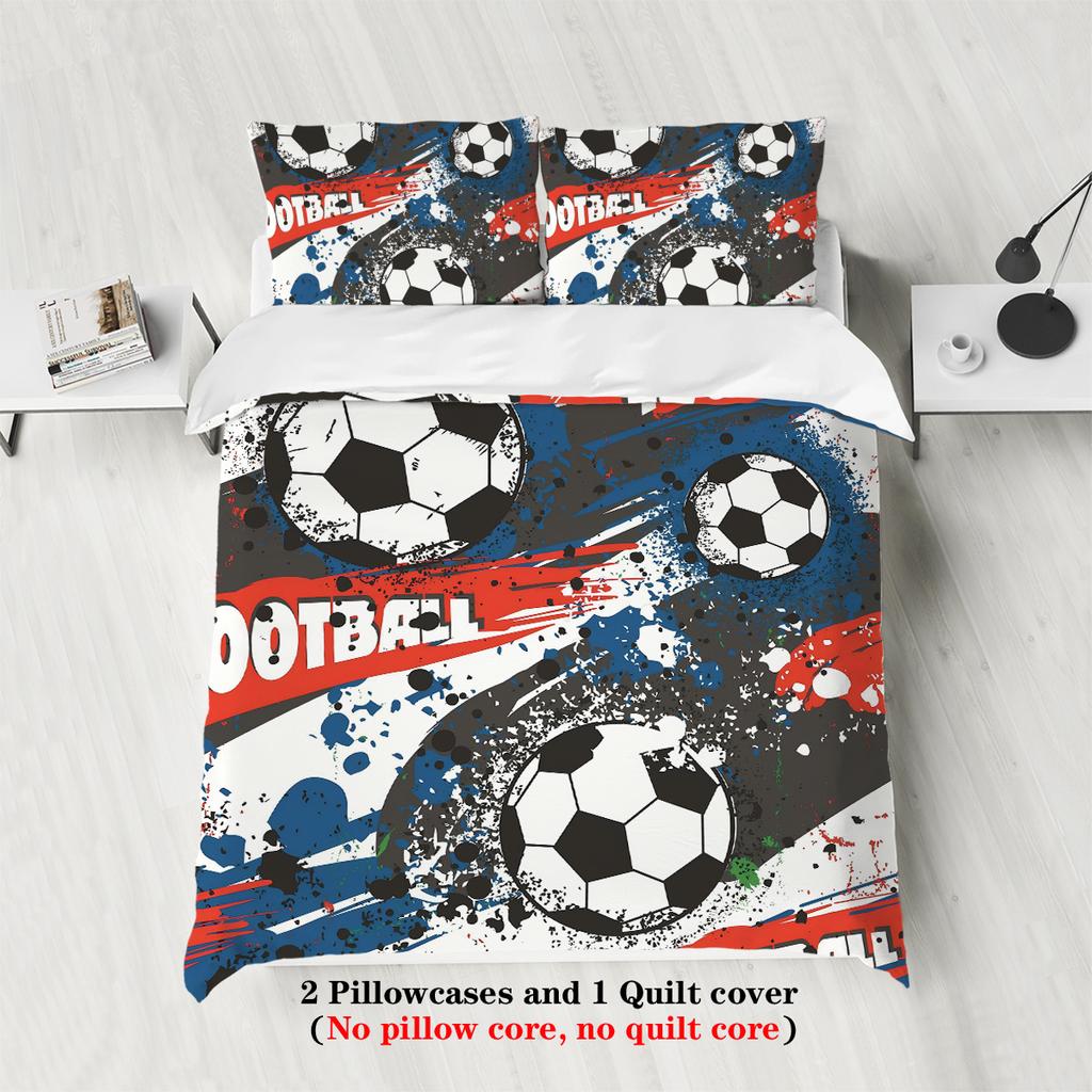 3pcs Cartoon football pattern printed bedding set, 1*duvet cover+2*pillowcase, for teenagers and adult bedroom, birthday gift