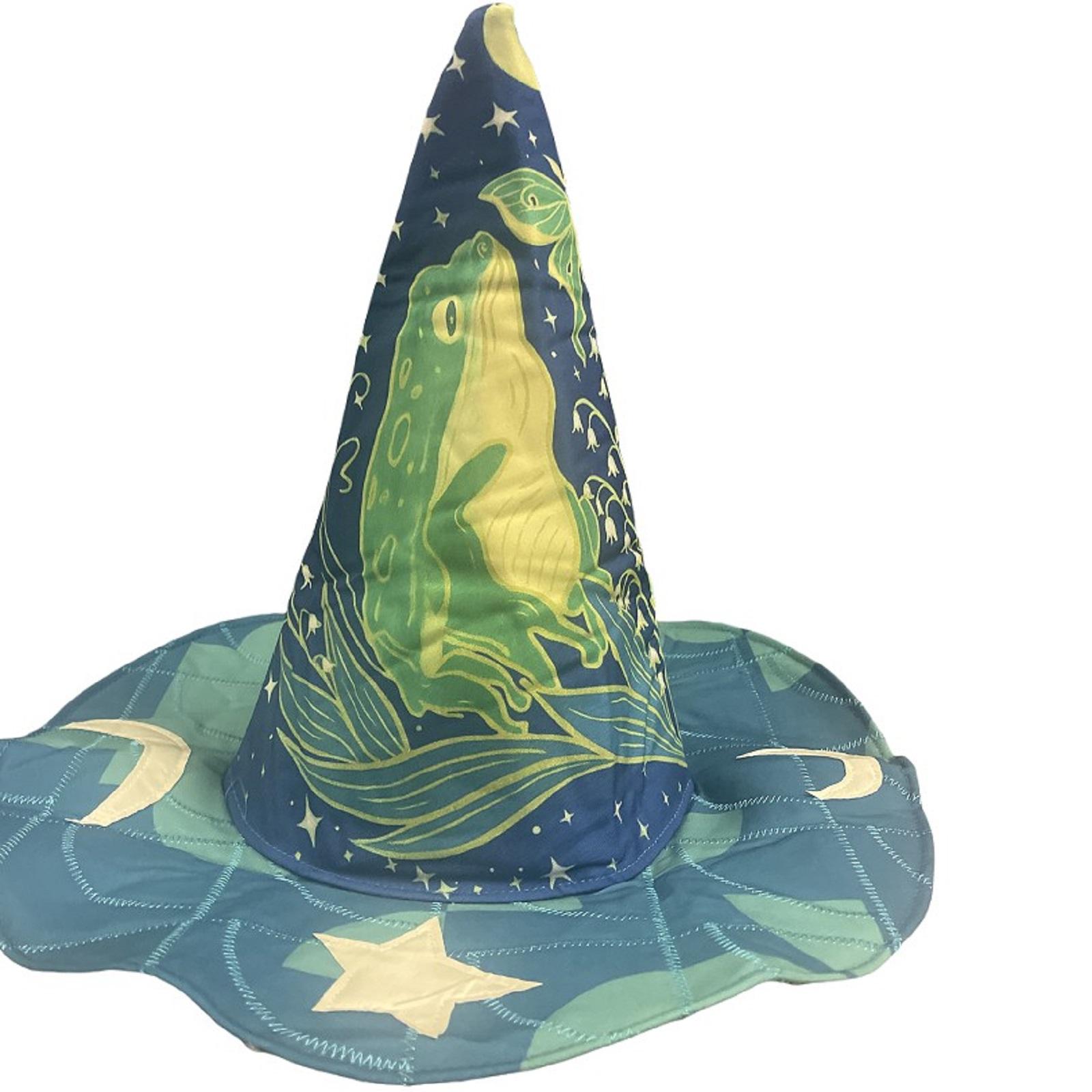 

Handmade Patchwork Witch Hat Soft Fabric Pointed Top Wide Brim Halloween Costume Accessory for Adults and Kids One Size