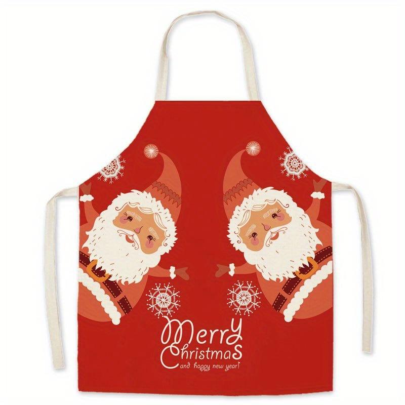 

Merry Christmas Apron Set with Santa Snowman Reindeer Print Holiday Kitchen Baking Party Cooking Wear Xmas Gift for Family 38X47cm(15X19in)