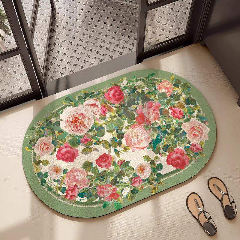 Oil Painting Style Bathroom Floor Mat, Special Anti-Skid Foot Mat For Toilet Door,Diatom Mud Water-Absorbing Quick-Drying Carpet