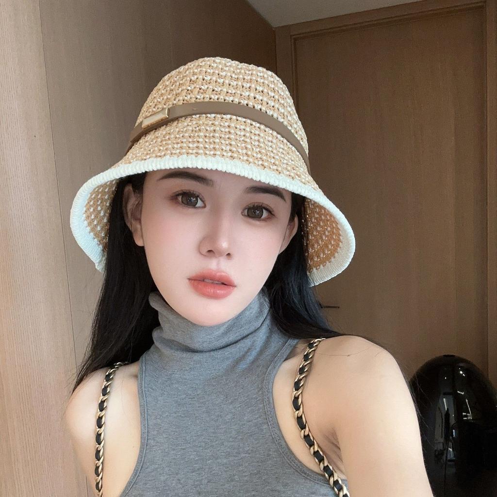 Breathable Sunshade Bucket Hat Women's Summer Temperament Bucket Hat Contrasting Colors Fashionable Foldable Sunscreen Basin Hat