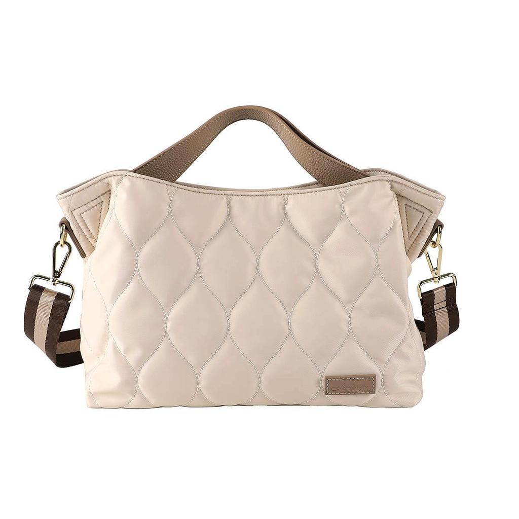 Lizdays Women's 2-Way Nylon Tote Bag, Lightweight, Water-Repellent, Shoulder Bag, B5 (NaturalGray Beige)