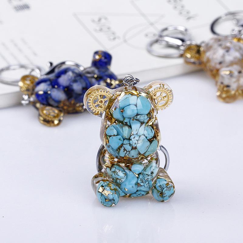 Crystal Resin Bear Keychain - Creative Hugging Bear Design for Car Keys