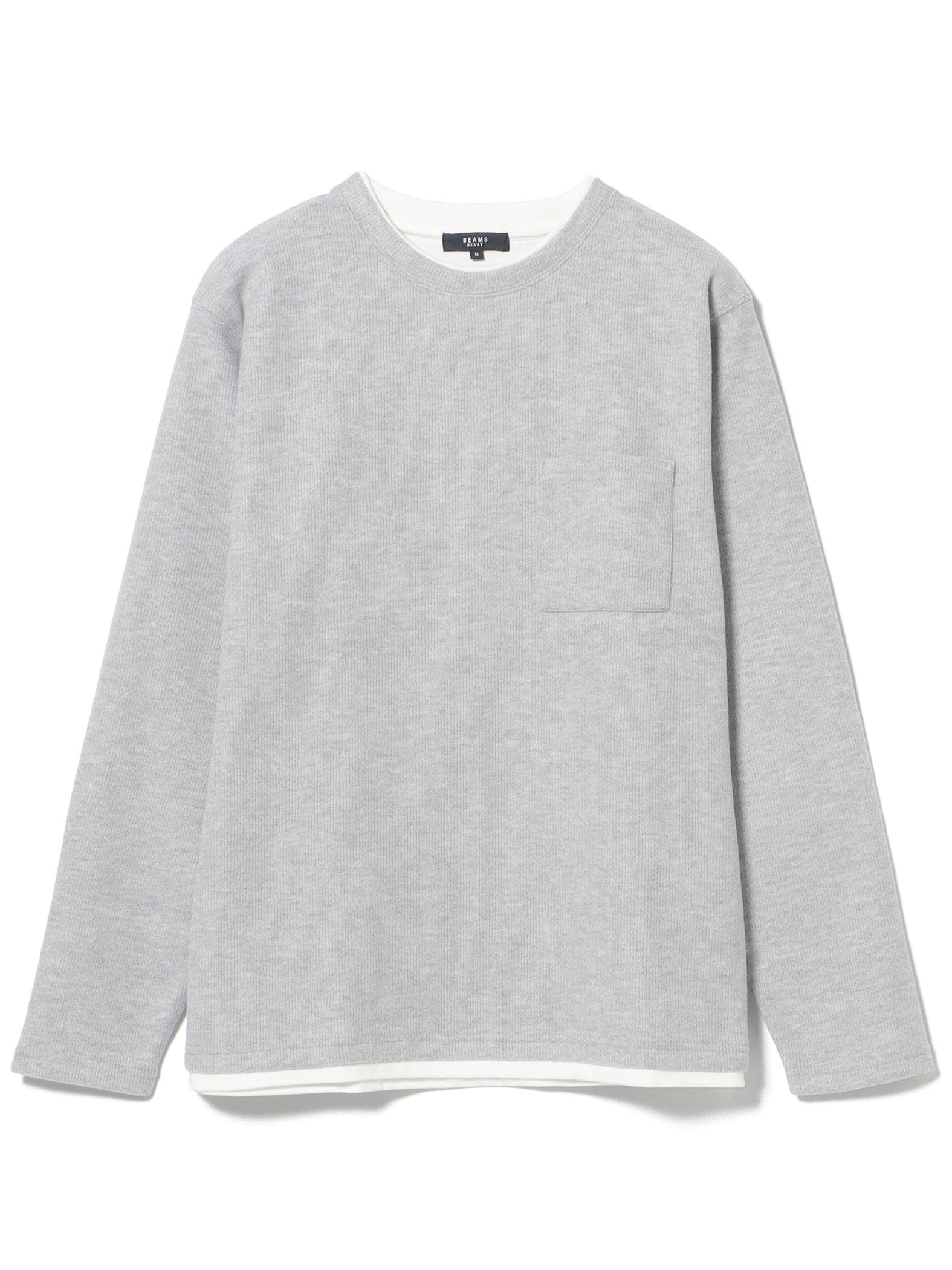 

Beams Heart Men s L/S Tee, Brushed Faux Layer Crew Neck, Gray, Size S