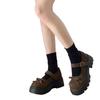 Autumn brown retro thick-soled heightening bow Mary Jane small leather shoes with skirt light-mouth single shoes