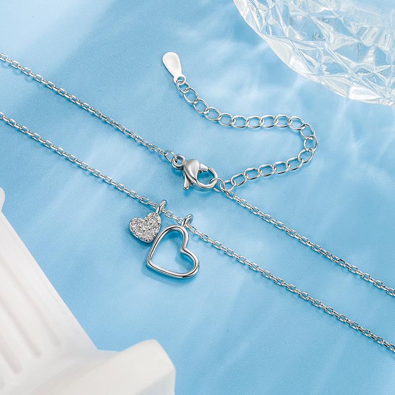 Heart-to-Heart Diamond Necklace for Women - Stylish Luxury Clavicle Chain, Perfect Gift for Best Friend
