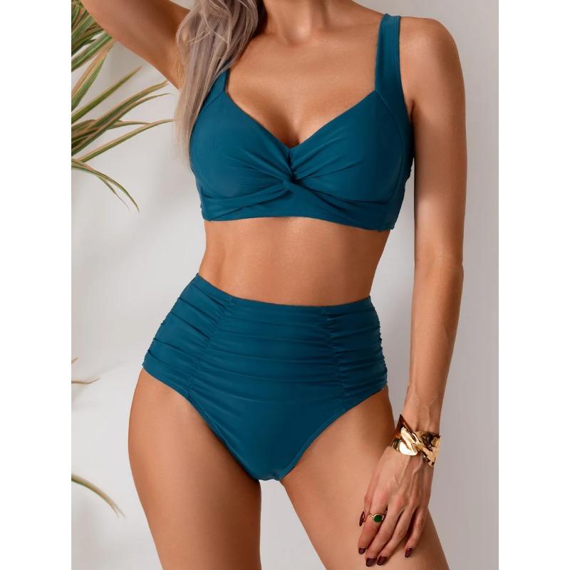 2025 Sexy Blauer Badeanzug mit Trägern Damen High Waist Bikini Set Brasilianischer Damen Badeanzug Cross Push Up Strand Badeanzug