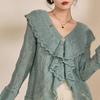 French Retro Hollow Out Knit Cardigan Women's Spring Autumn Unique Design Niche Loose Lazy Style Sweater