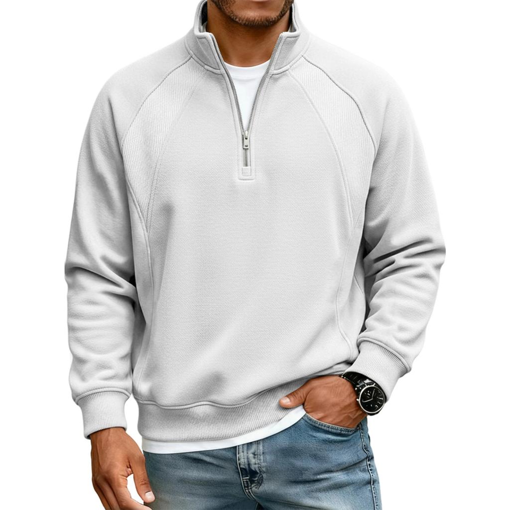 Men's Raglan Stitching Stand Collar Zipper Casual Loose Sweatshirt