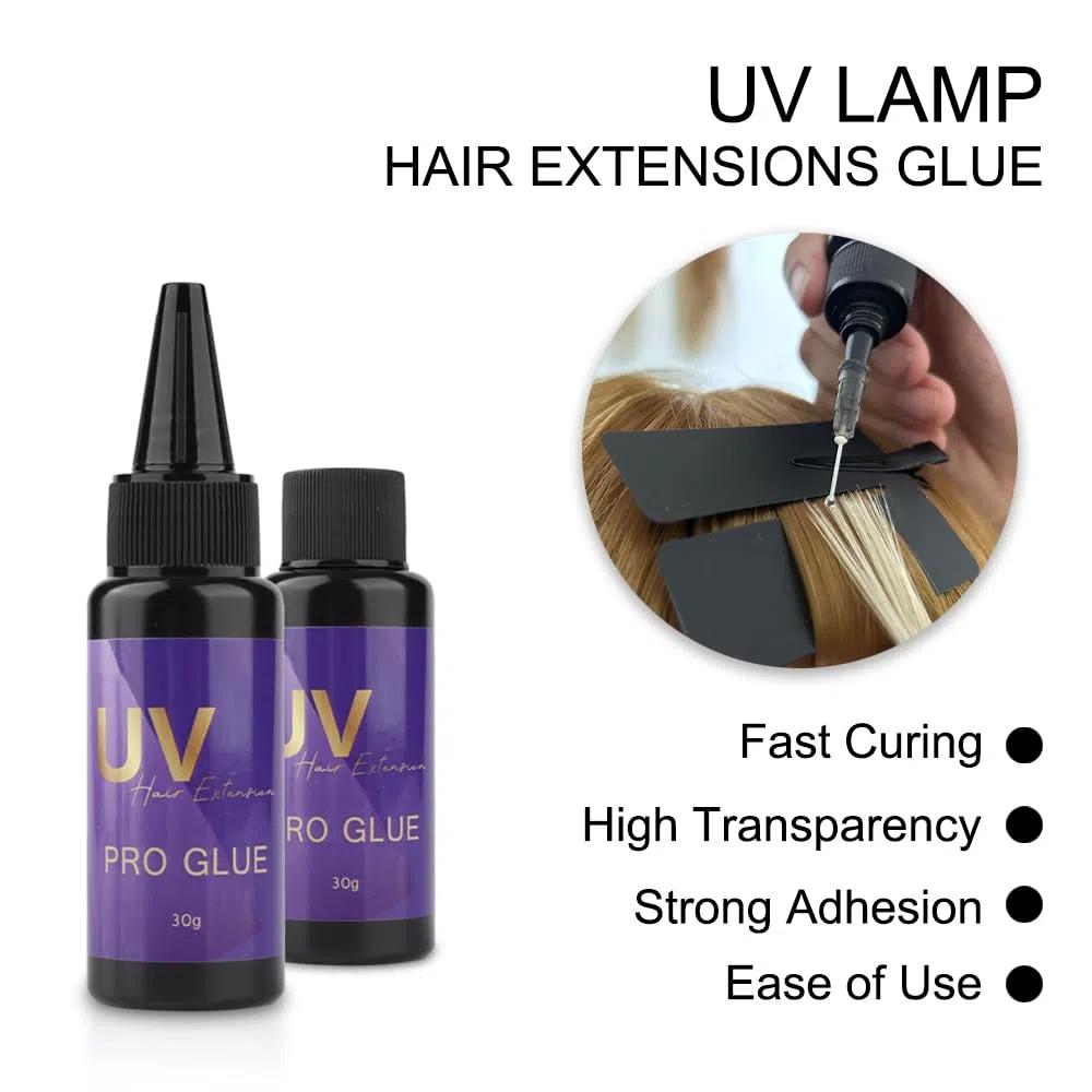 30g UV Hair Extension Pro Glue, Fast‑Drying Invisible Hair Bonding Adhesive, Super Strong Hold Safe for Sensitive Skin UV Lamp Hair Extensions Tool