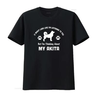 Not Listening Thinking Akita Pet Owner T Shirt Funny Adults Shirtns Vintage Washed Comfortable Top For Everyday Wear Homme