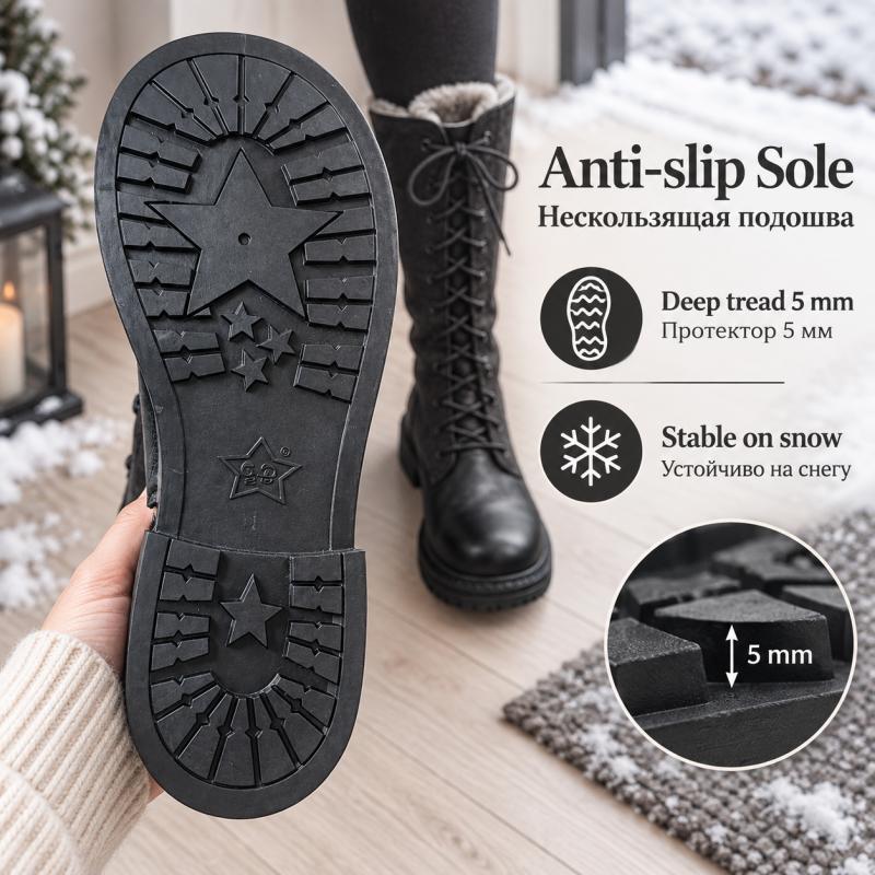 G&Zaco Luxury brand Knight Boots Genuine Leather Real Wool Women's Boots Knee-high Sheepskin Fur Anti Slip Thick Cotton Warm Lace Up Long Boots 3337