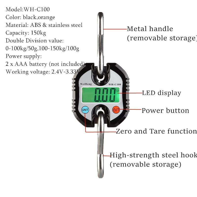 Digital Crane Scale 150kg 200g 300kg 500kg Heavy Duty Stainless Steel Hook Scale Hanging LCD Loop Electronic Weight Balance