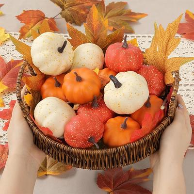 1/2Pcs Christmas Artificial Foam Pumpkin Decoration Autumn Pumpkin Maple Leaf DIY Craft Home Room Halloween Thanksgiving Decor