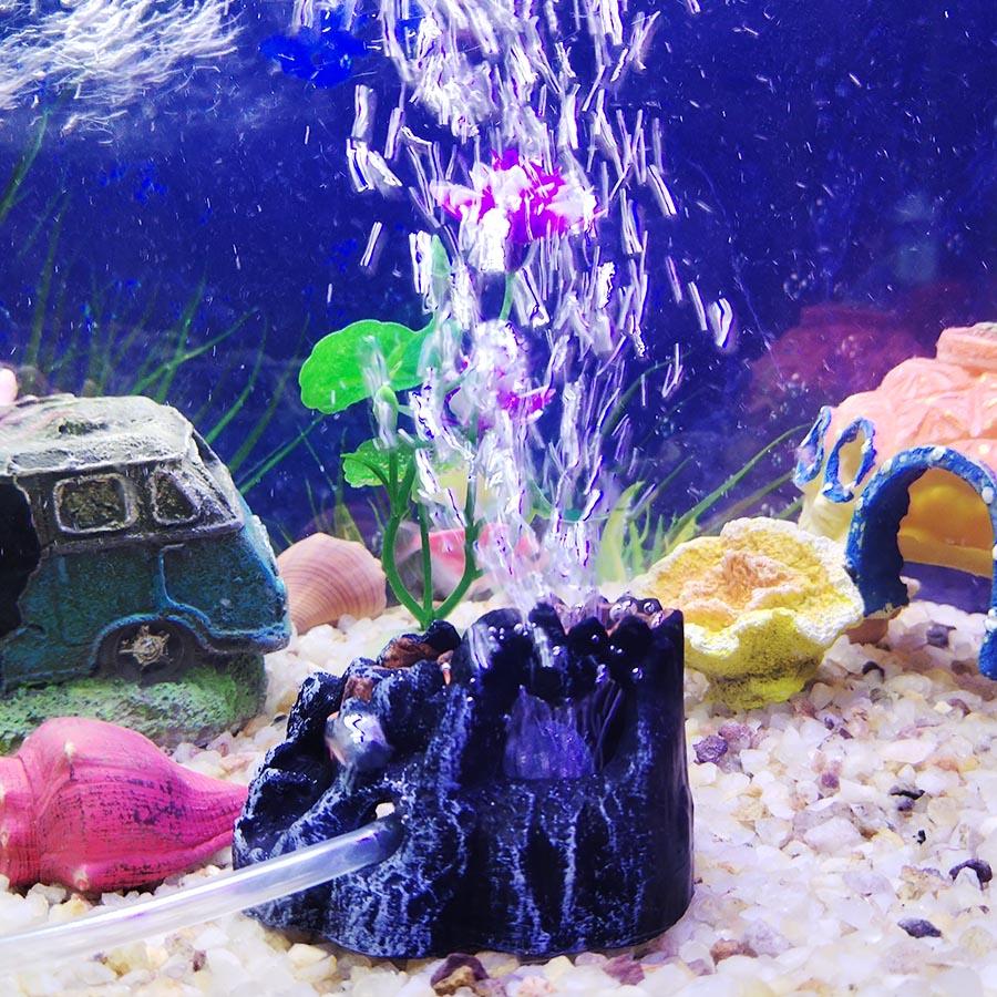 1 Sett Akvarium Fisketank Dekor Vulkanform Luftboblestein Oksygenpumpe Dekorasjon Skjulested Fiskegrotte Resin Ornamenter