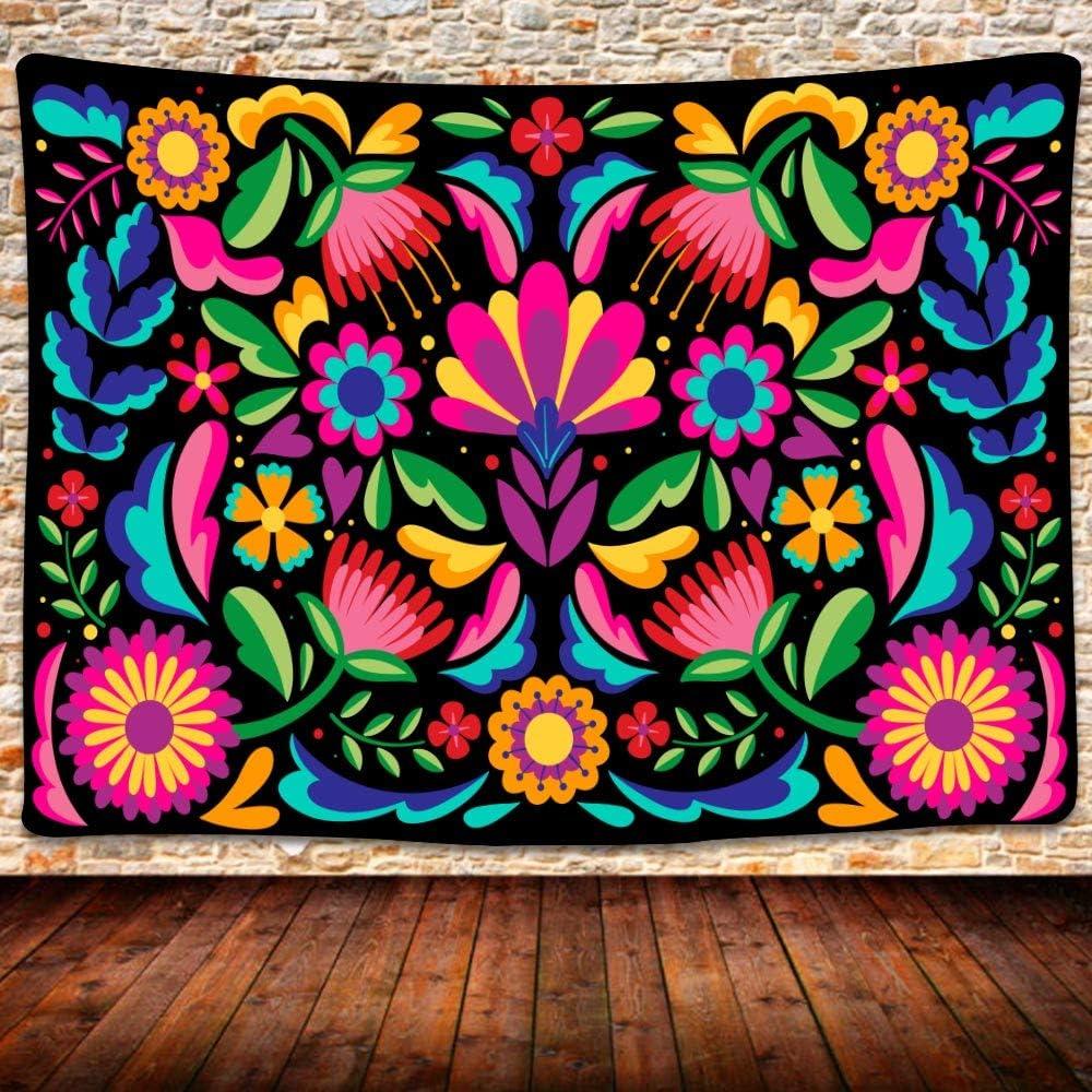 

Tapestry uhometap Mexican colorful floral 75x100 чёрный