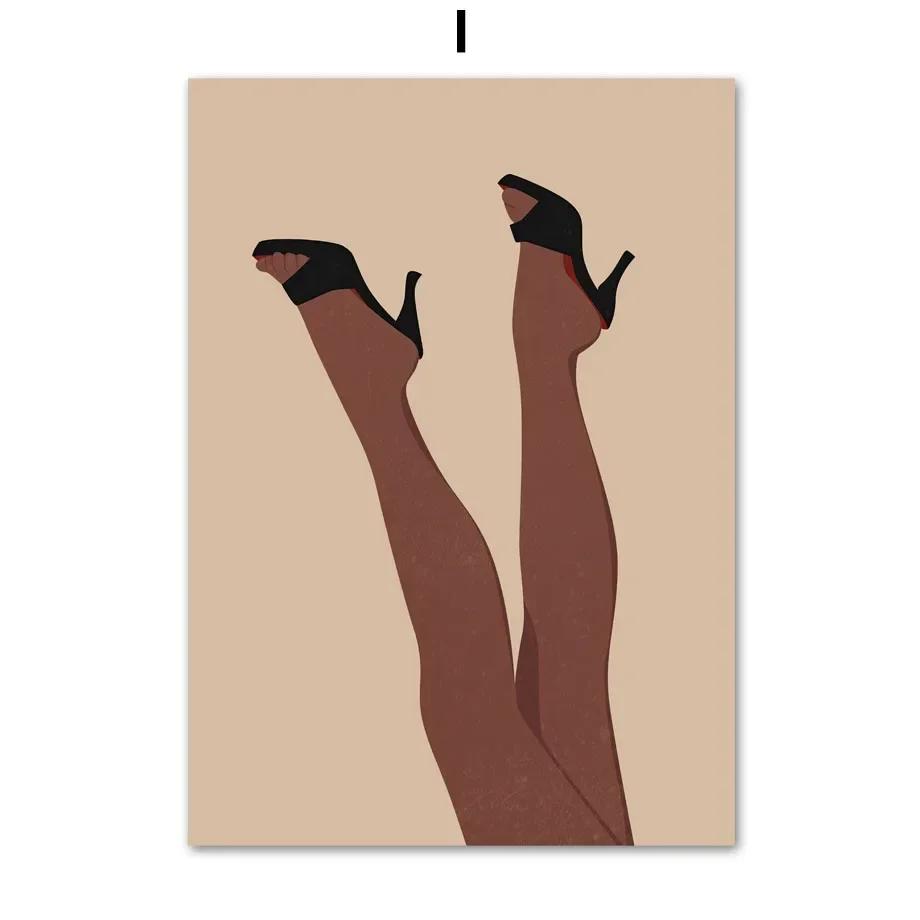 Elegant Abstract African Girl Wall Art with Sun  Coffee  HD Canvas Print Poster for Living Room  Bedroom Decor