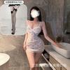 Underwear lace hollow deep V hip skirt sexy perspective mesh floral suspender nightdress