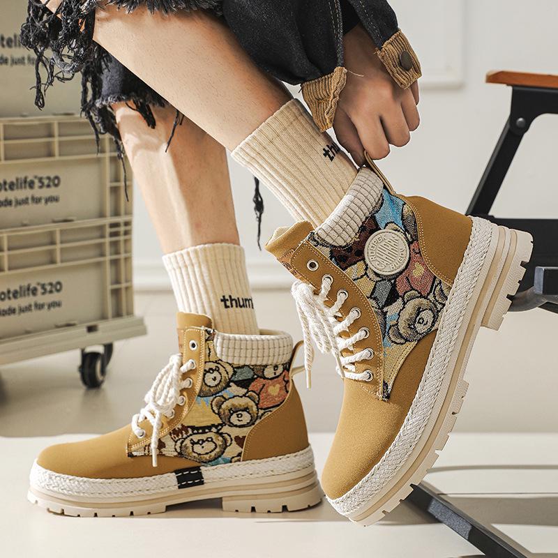 Retro Couple Style Lace-Up Martin Boots - Men's High Top Thick Sole Casual Shoes