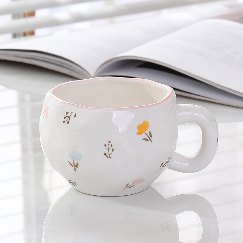 High Value Relief Flower Coffee Cup Saucer Afternoon Tea Floral Striped Mug Latte Cup Hand Painted Water Cup