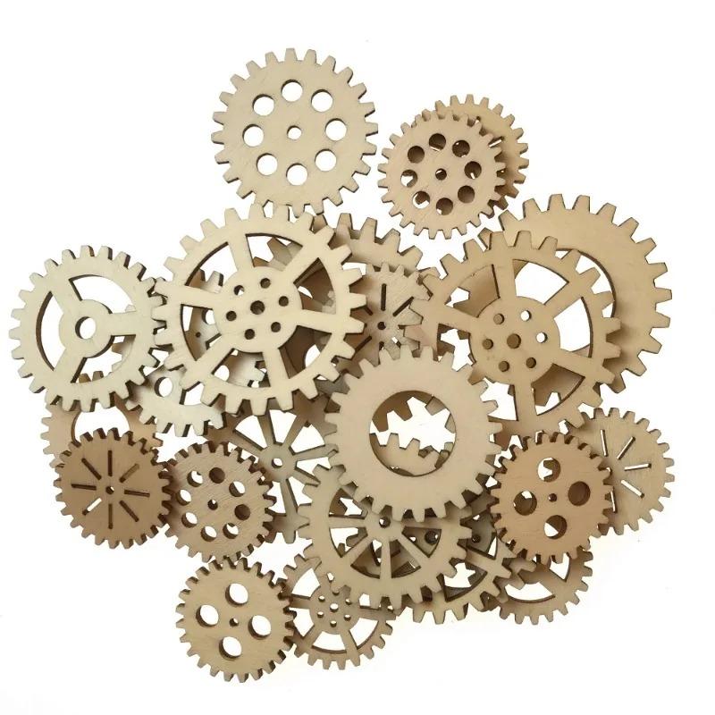 

25pcs Unfinished Wood Pieces Crafts DIY Painting Decorations Mini Wooden Gear Puzzle Buttons 30-50MM MIX