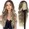 Peruca Loira Cacheada de 26 Polegadas, Onda Longa Solta, Repartição no Meio