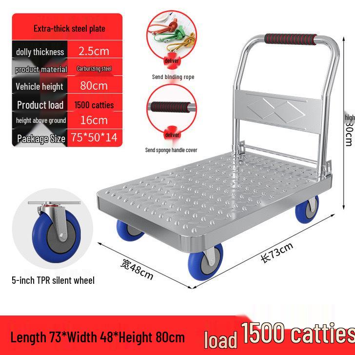 Silent Foldable Handcart Trolley with Swivel Wheels - Heavy-Duty Flatbed Truck