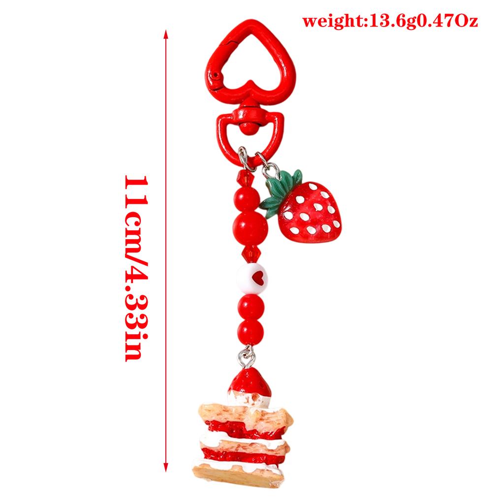 Strawberry Cake Charm Keychain With Beaded Heart Detail Stylish Bag Accessory Sweet Gift For Friend Alloy Resin Jewelry Decoration