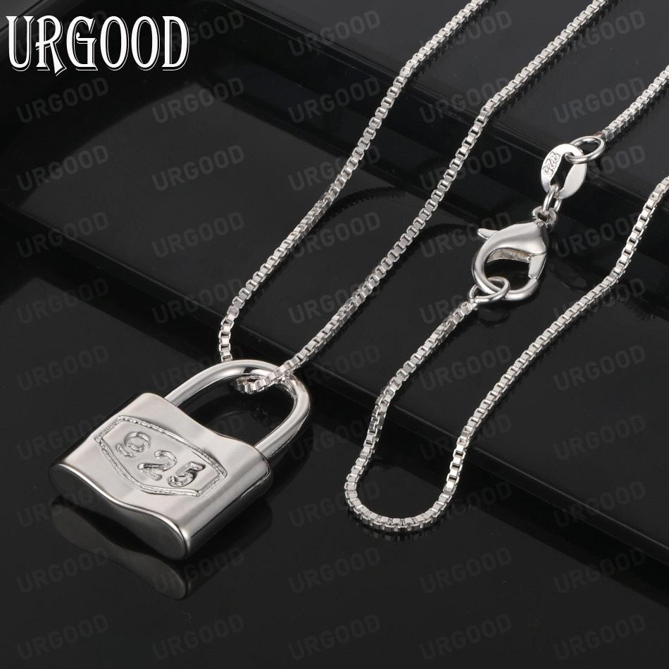 925 Sterling Silver Simple Lock Pendant Necklace - Stylish Evening Jewelry