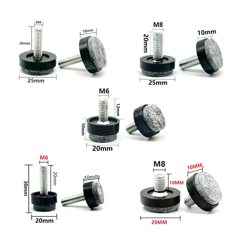 4/8 Peças Feltro Ajustável Redondo Parafusos de Perna de Móvel Antiderrapante M6 M8 Mesa Cadeira Armário Pés de Equilíbrio Almofadas