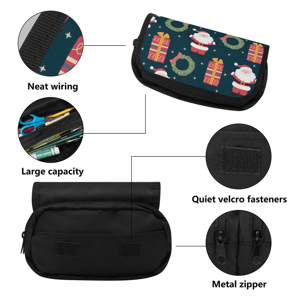 Pencil Case 300D Polyester Multi Compartment Double Zipper with Two Compartments for Pens Ruler Earphones Students for Boys Girls