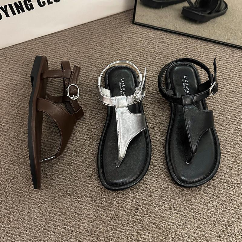 

2025 Summer Rome Women Sandals Fashion Elegant Clip Toe Narrow Band Shoes Outdoor Female Casual Gladiator Flats Ladies Sandalias 35 срібний