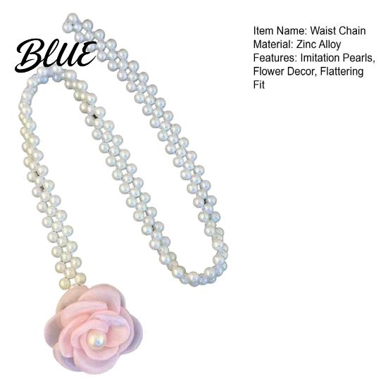 Faux Pearl Body Chain Waist Imitation Pearls 3D Flower Decor