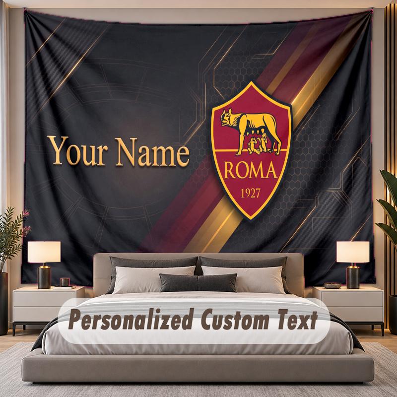 Custom Name Text Tapestry AS Roma FC Personalized Polyester Wall Tapestry For Bedroom And Room