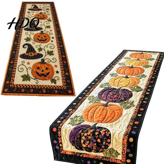 Rustic Farmhouse Table Linens Fall Runner Quilted Pumpkin Rectangular Runner for Dining Cover Halloween Autumn Harvest Decor Party Supplies