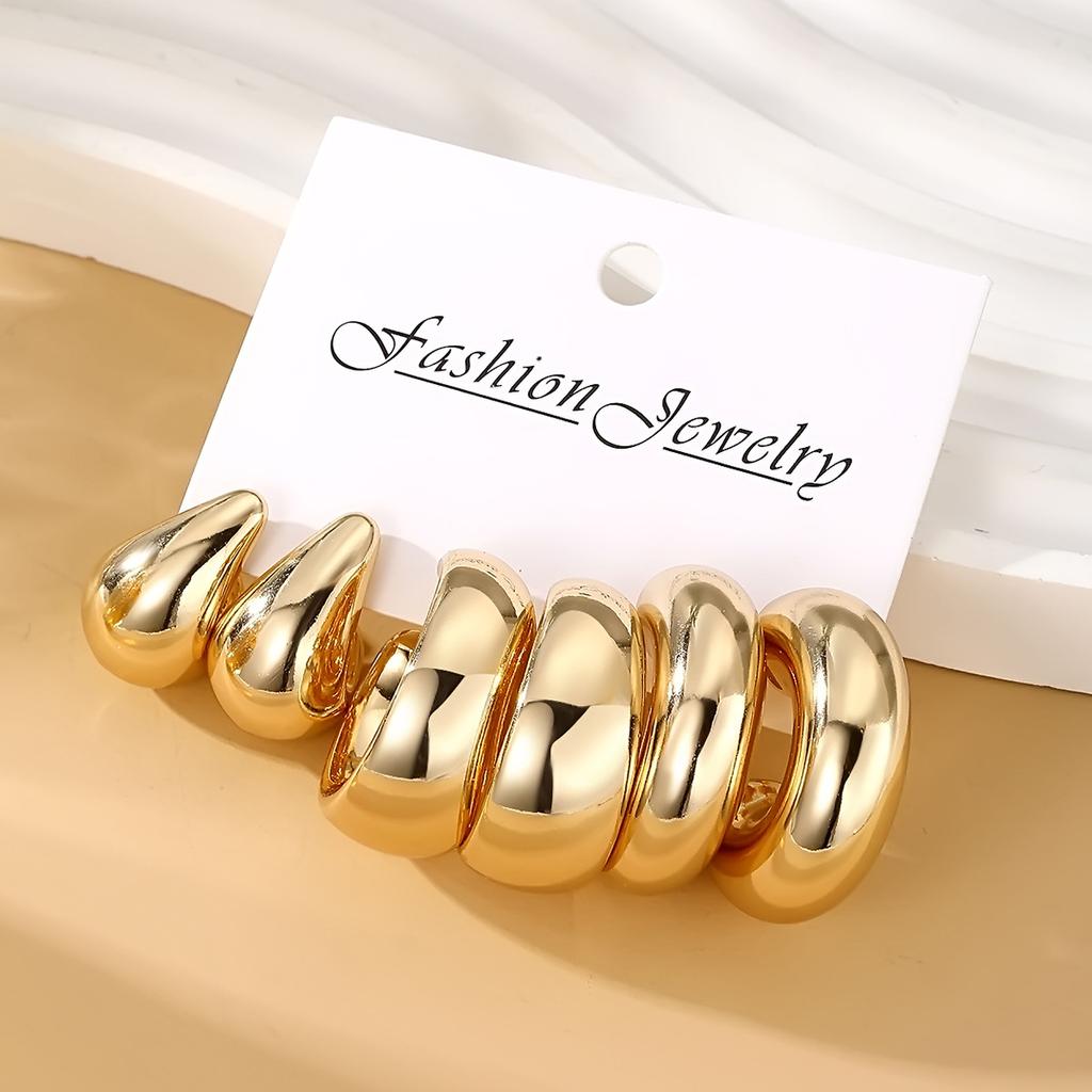 6Pcs Classic Geometry Glossy Ccb Silver Color Twists C Shape Hoop Earrings Set for Women Teens Vintage Daily Wear Ear Jewelry