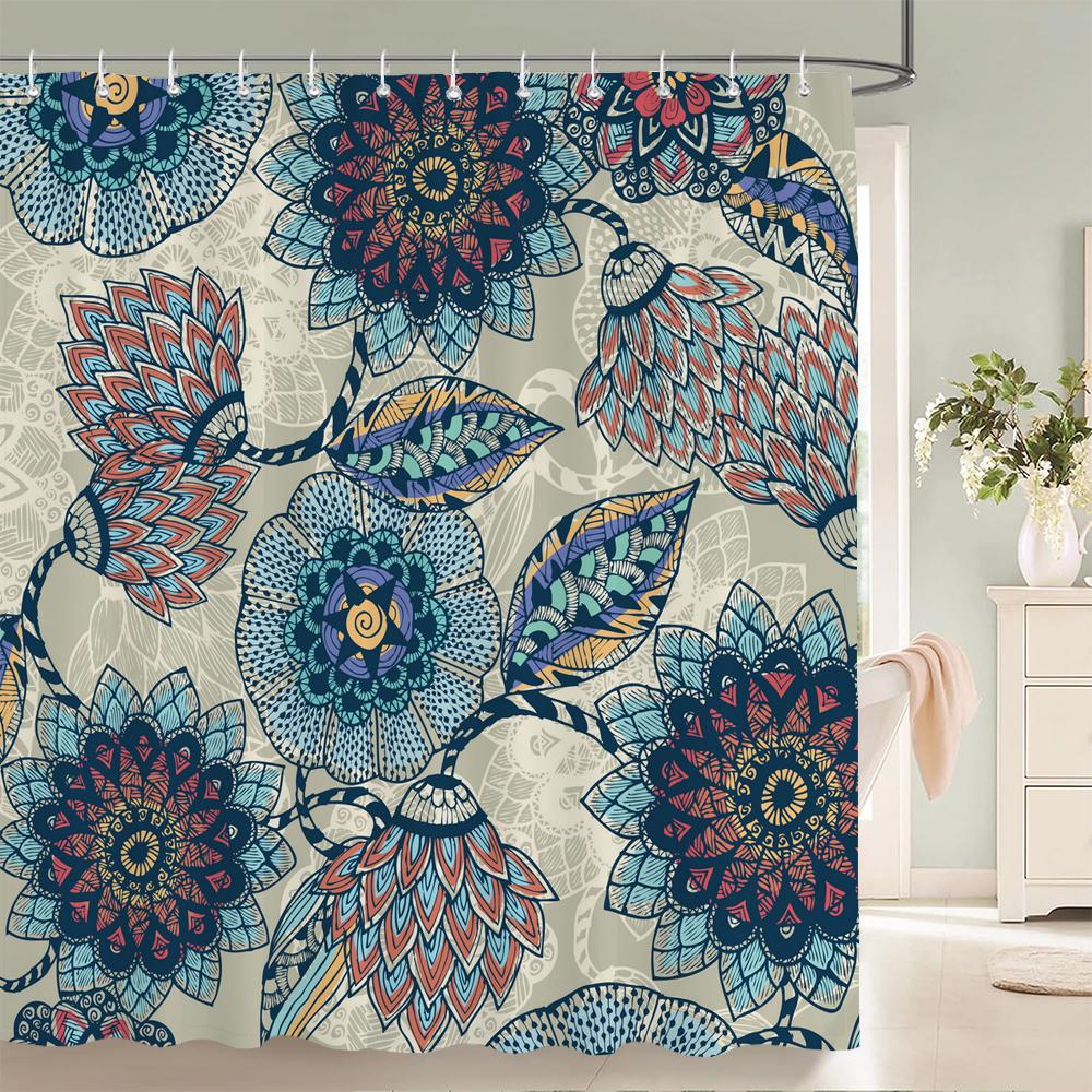 Flowers Waterproof Bathroom Curtains Green Plants Shower Curtains   3d Printing Polyeste Fabric Decoration Home Bath Screen