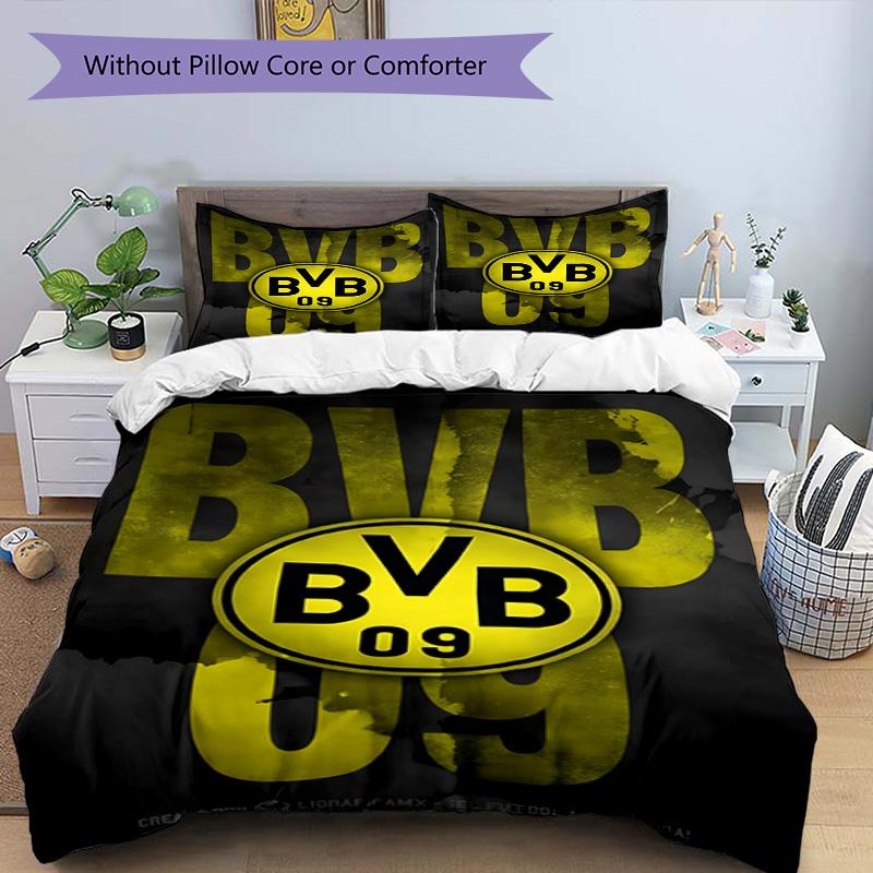 3pcs Duvet Cover Set (1*Duvet Cover + 2*Pillowcase, Without Core), Borussia Dortmund Print Bedding Set, Bedroom Decor, All‑Season, Birthday Gift