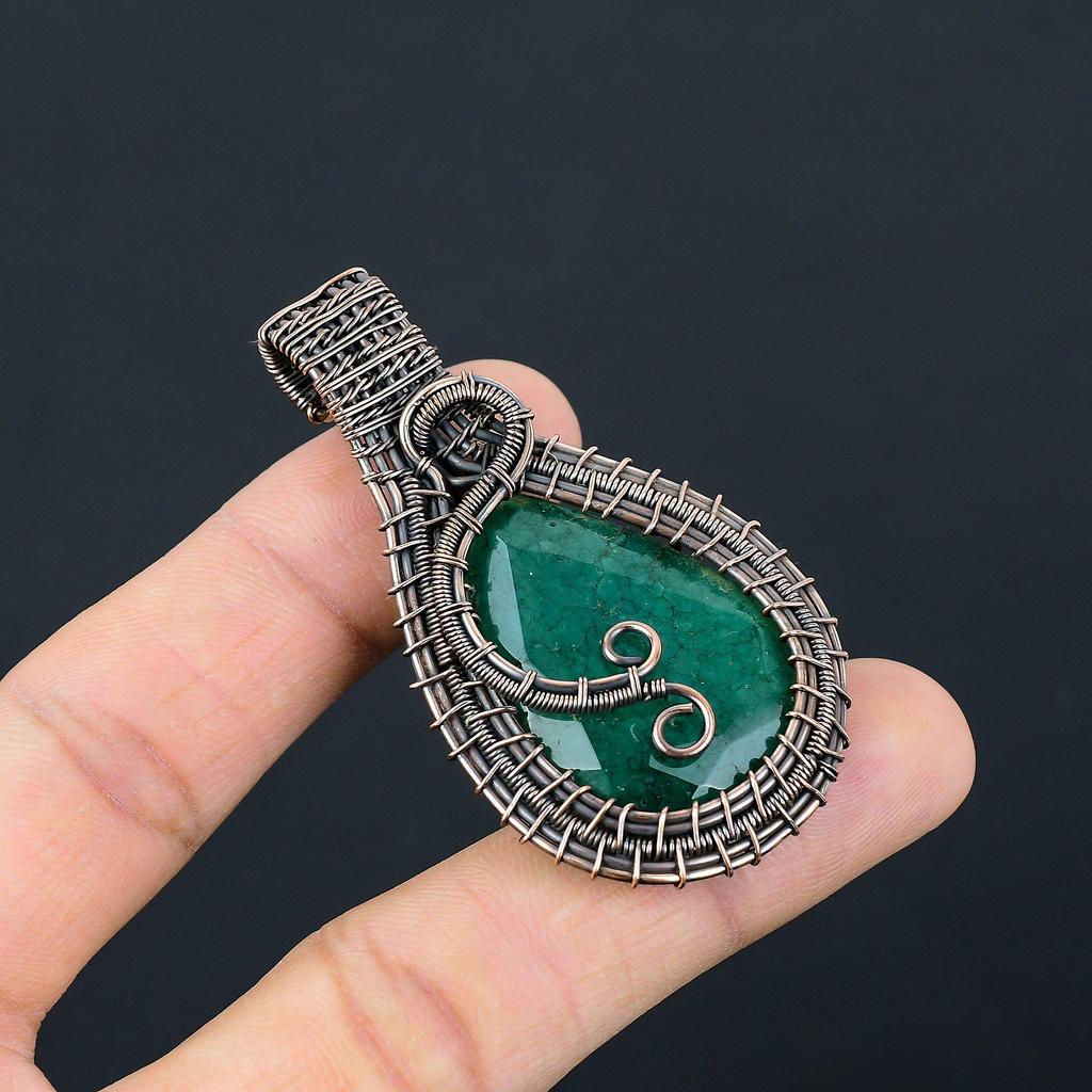 Emerald Pendant, 999 Copper Wire Wrapped Pendant Gemstone Jewelry, Handmade Pendant Amazing Jewelry, Gift For Her