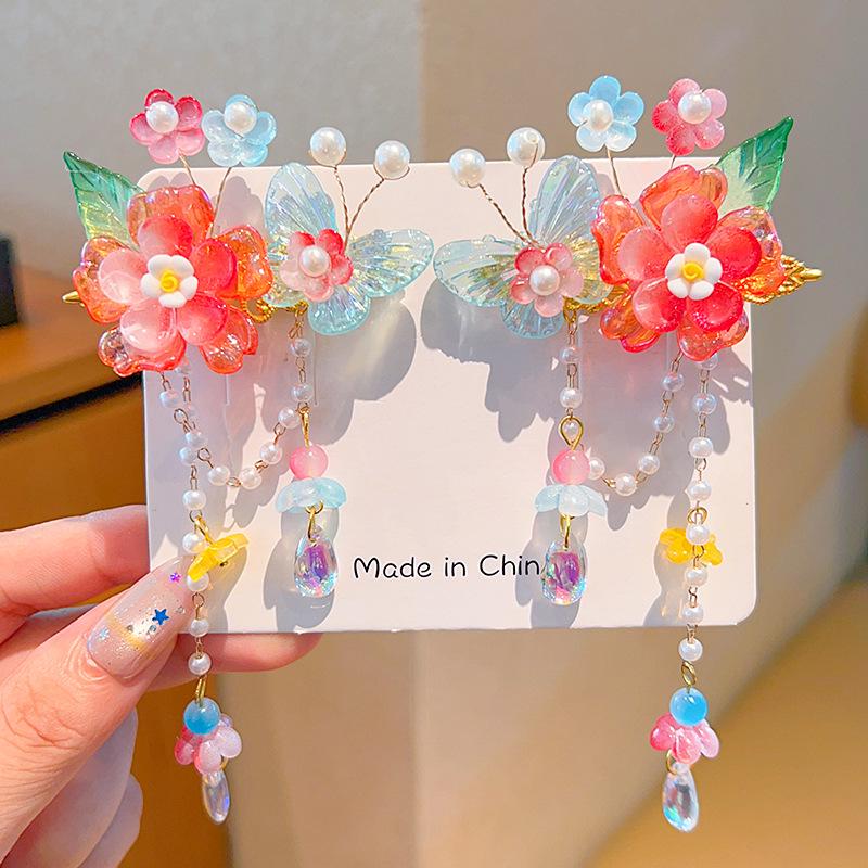 Mid-Autumn Hanfu Fairy Hair Clip - Women's & Children's Ancient Style Floral Tassel, Sweet Accessory for Girls
