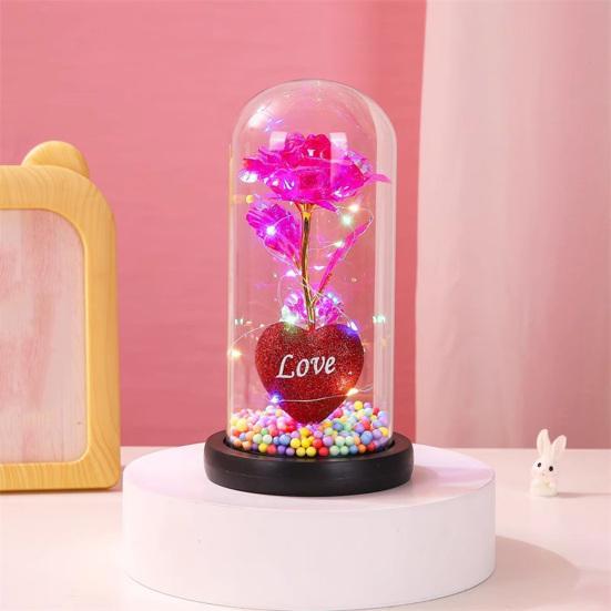 Ewige Rose Geschenk für Frauen Mama Ehefrau Leuchtende Ewige Rose Blume in Glasglocke Romantisches Geschenk für Hochzeiten Valentinstag Jahrestag