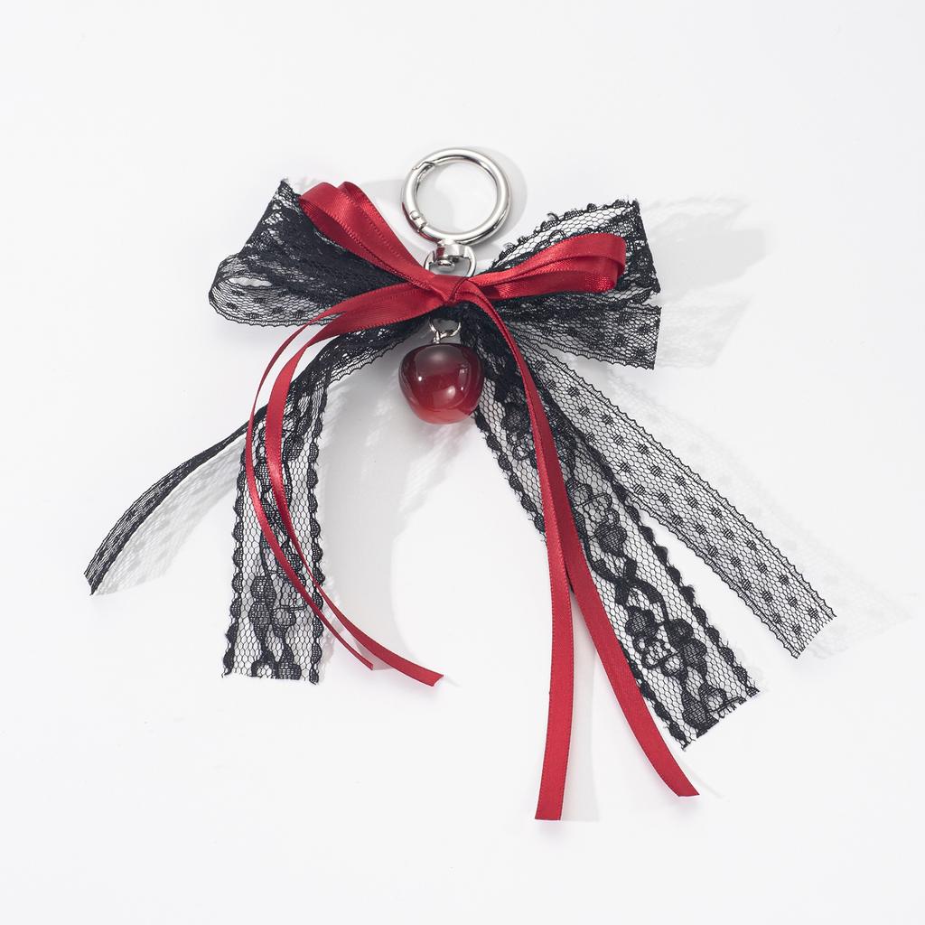 Keychain Hollow Red Ribbon Cherry Pendant Women Handbag and Backpack Key Chain Exquisite Ornament Holiday Gift Decor