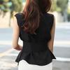 Sleeveless Round Waist Ruffle Plain Round Body Ruffle Linen Flare Adult Body Stylish Summer Blouse Black [J-Scott] Women's Blouse, Peplum, Neck, Belt,