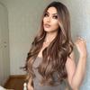 EASIHAIR Long Honey Brown Ombre Highlight Synthetic Wigs for Women Mixed Brown Wavy Natural Wigs Middle Part Cosplay Wigs Heat Resistant