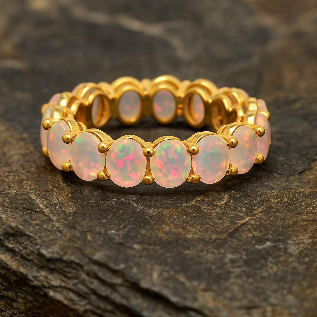 Ethiopian Opal Eternity Ring – 925 Sterling Silver Full Eternity Band, October Birthstone Ring, Handmade Proposal Ring, Personalized Gift for Her
