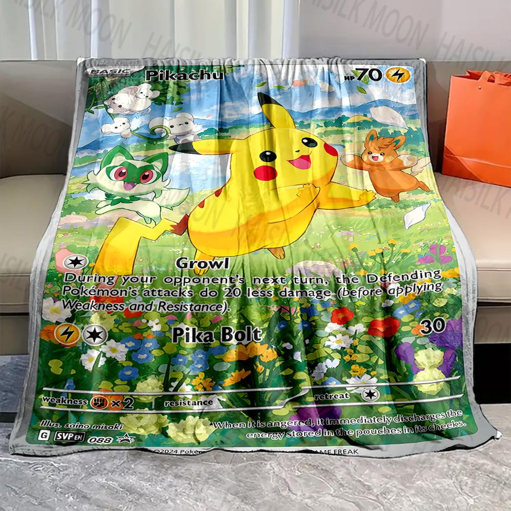1PC Pokémon Pikachu Cards Print Blankets Adult Children Warm Blankets Home Travel Soft and Comfortable Blankets Luxury Gifts